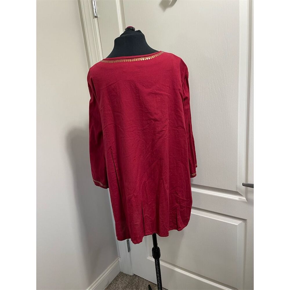 Liz & Me Women's Plus 3X Red Embellished Tunic Top V-Neck Long Sleeve (sku#315) - Picture 3 of 11